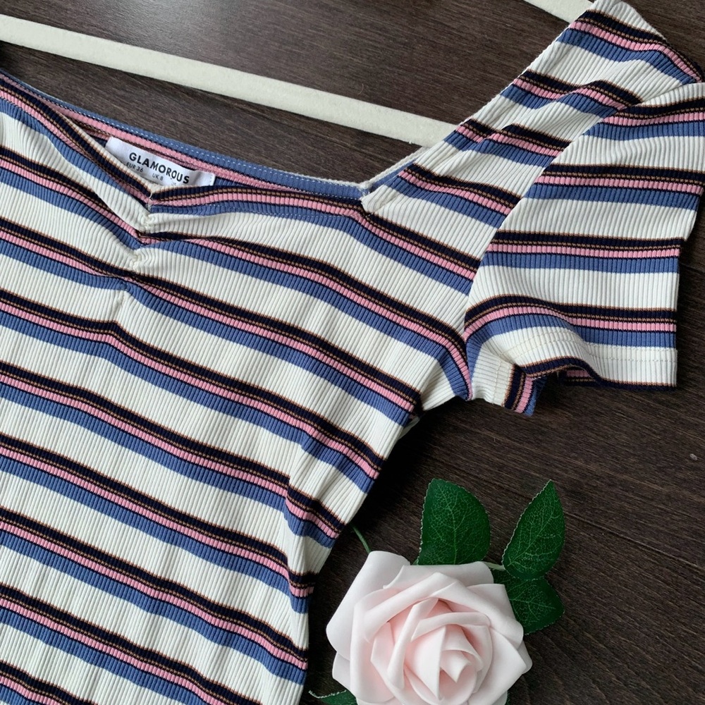 NWOT Glamorous Ribbed Striped Bodysuit
